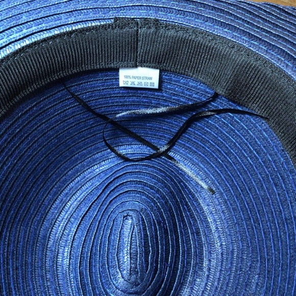 Styline Women’s Blue Folded Straw Panama Hat with Striped Band & Bow - Picture 6 of 7